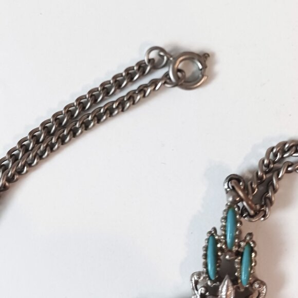 Vintage 1970s Faux Turquoise Filigree Cross Necklace Signed Roma - Picture 7 of 7